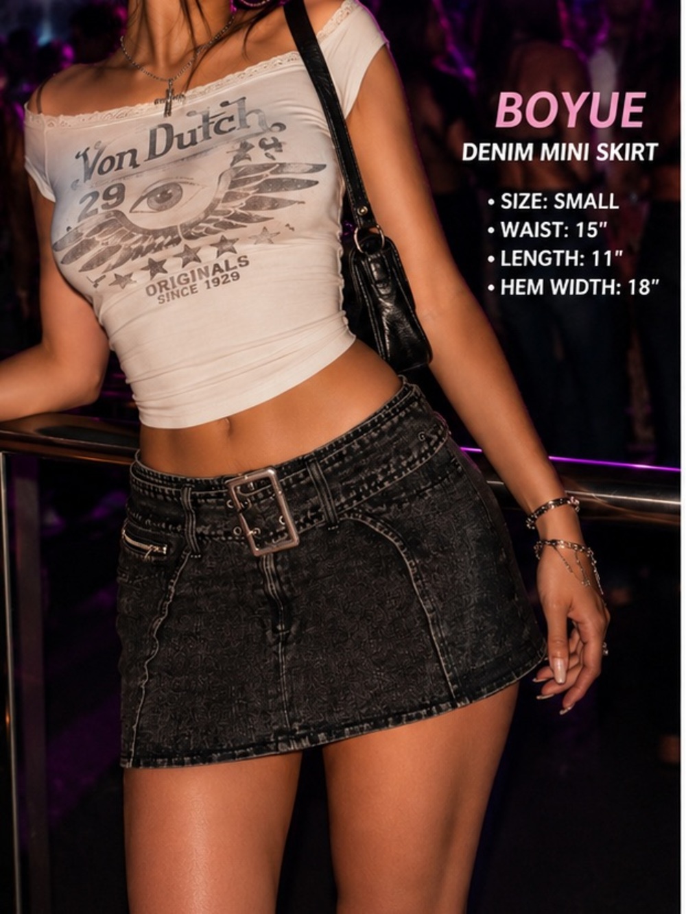 BOYUE Black Washed Denim Mini Skirt